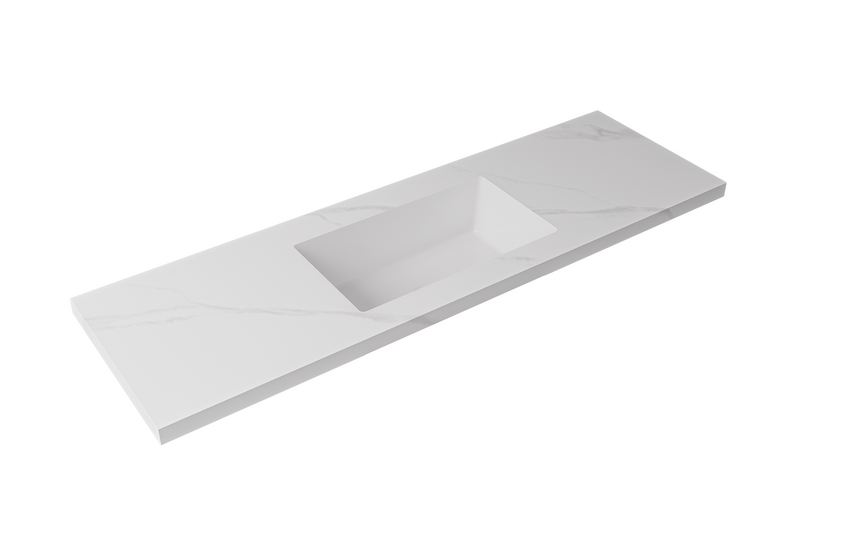 Carrara White Sintered Stone seamless Joined with fine ceramic basin Stone thickness 40mm Single Bowl 12  O'clock tap hole 600mm