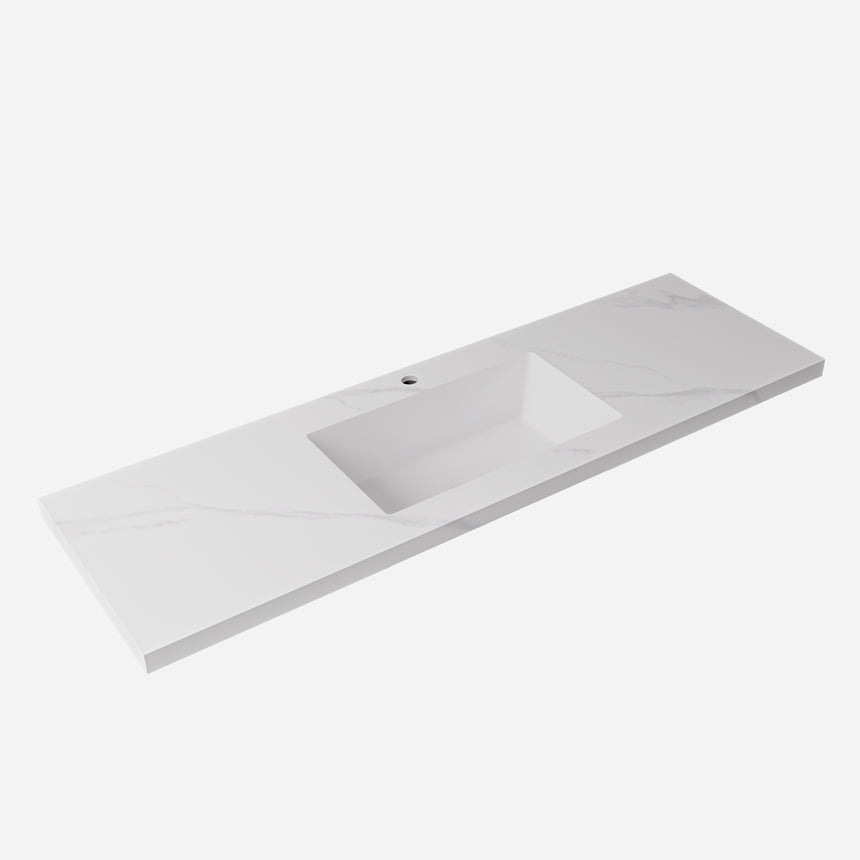 Carrara White Sintered Stone seamless Joined with fine ceramic basin Stone thickness 40mm Single Bowl 12  O'clock tap hole 1500mm