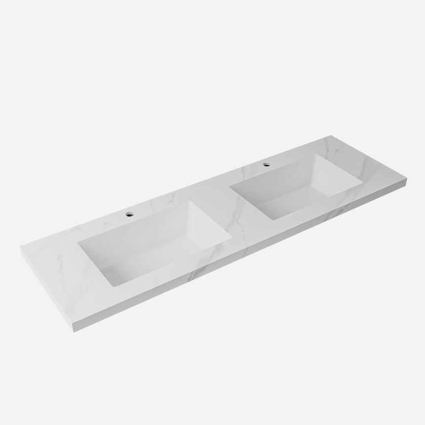 Carrara White Sintered Stone seamless Joined with fine ceramic basin Stone thickness 40mm Single Bowl 12  O'clock tap hole 600mm
