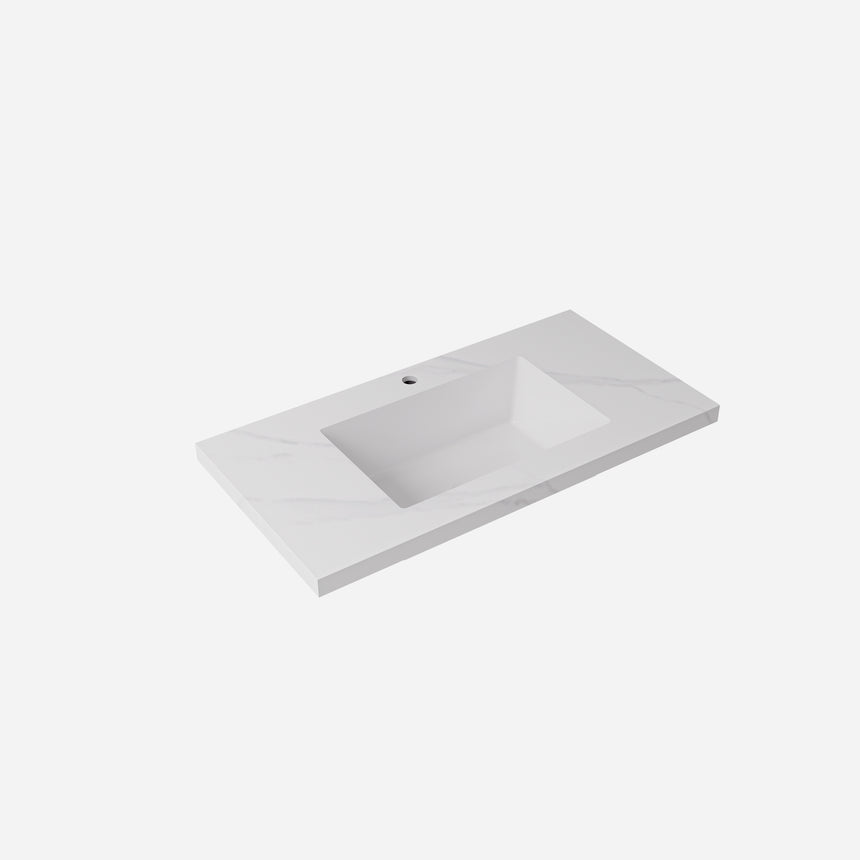 Carrara White Sintered Stone seamless Joined with fine ceramic basin Stone thickness 40mm Single Bowl 12  O'clock tap hole 600mm