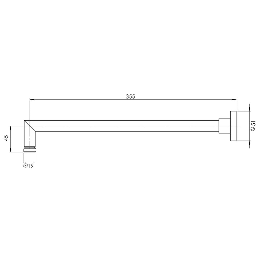 Phoenix Vivid Shower Arm Chrome, technical line drawing with dimensions