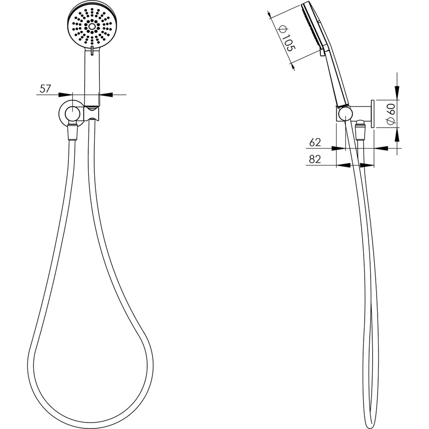 Phoenix Vivid Hand Shower Brushed Gold, technical line drawing with dimensions