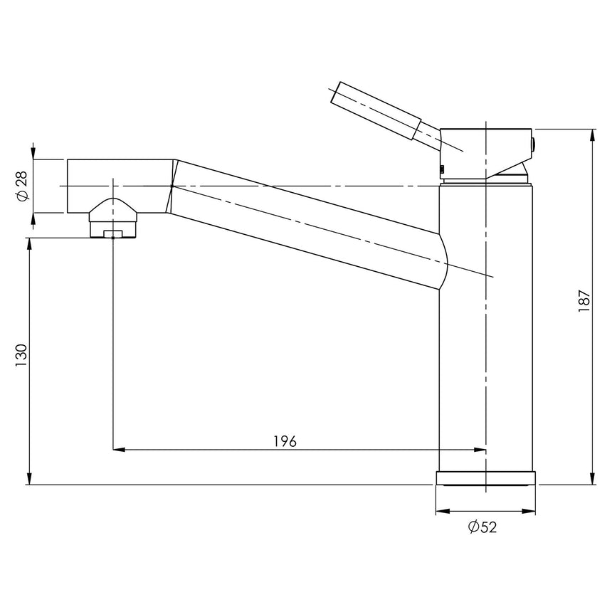 Phoenix Vivid Sink Mixer Chrome, technical line drawing with dimensions