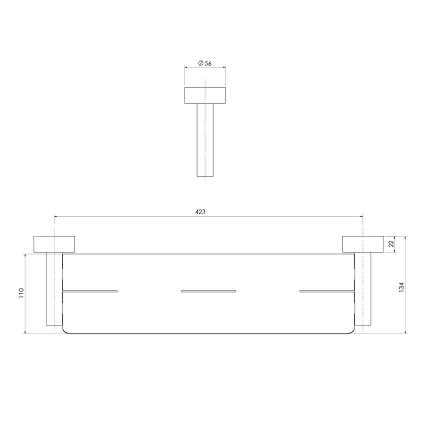 Phoenix Vivid Metal Shelf Chrome, technical line drawing with dimensions