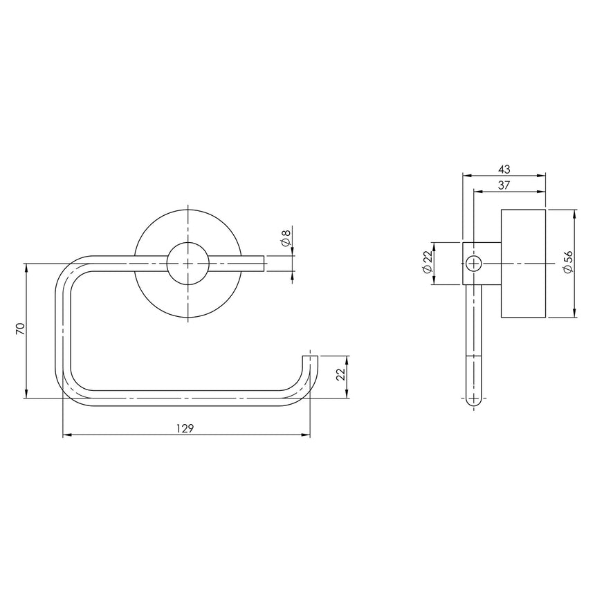 Phoenix Vivid Toilet Roll Holder Chrome, technical line drawing with dimensions