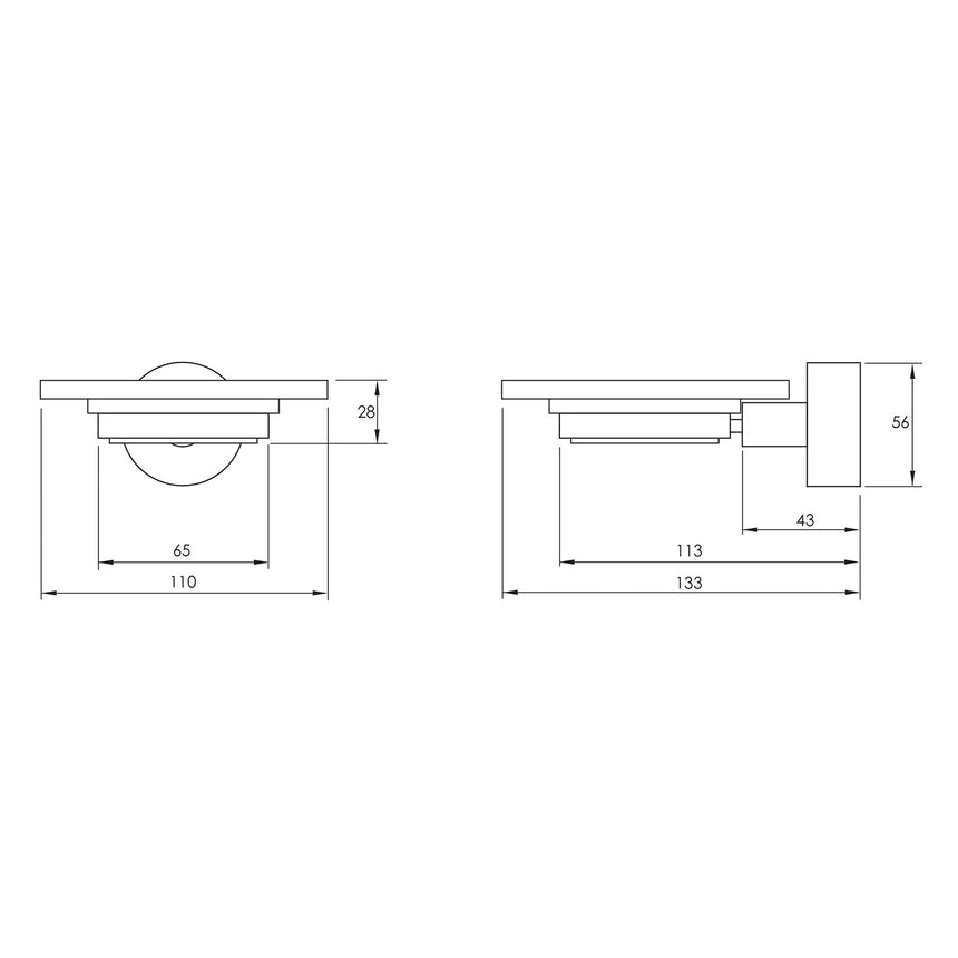 Phoenix Vivid Soap Dish Chrome, technical line drawing with dimensions