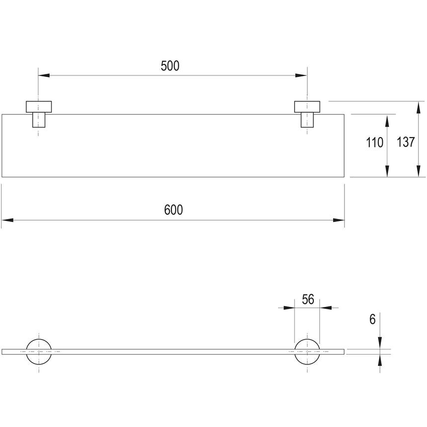 Phoenix Vivid Glass Shelf Chrome, technical line drawing with dimensions