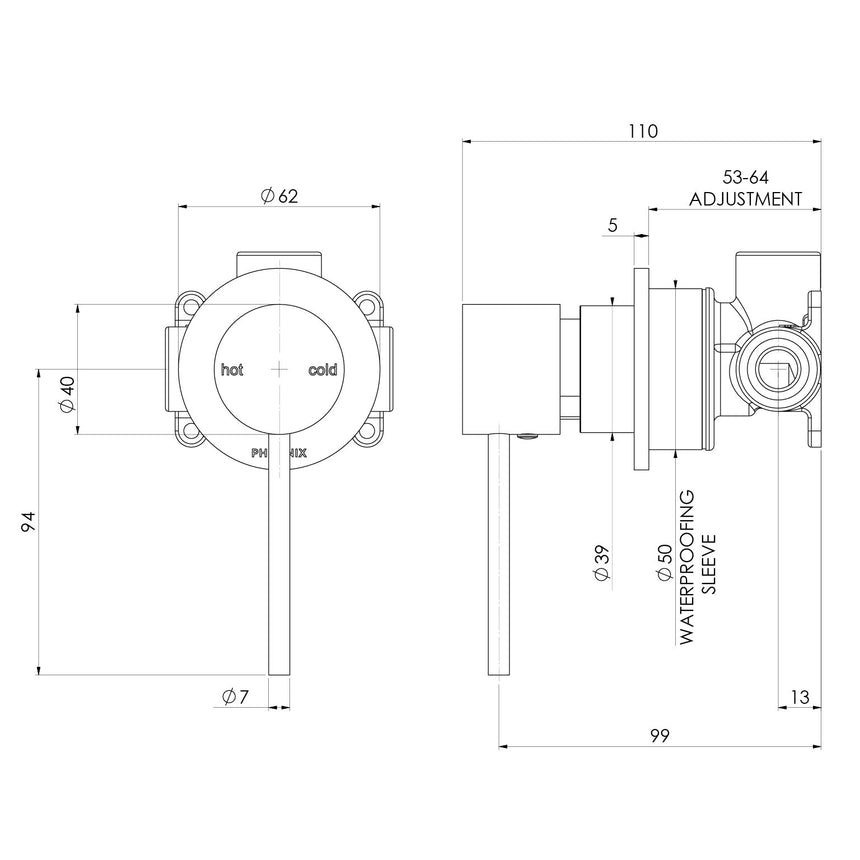 Phoenix Vivid Slimline SwitchMix Shower / Wall Mixer 60mm Backplate Fit-Off Kit Brushed Gold, additional product view
