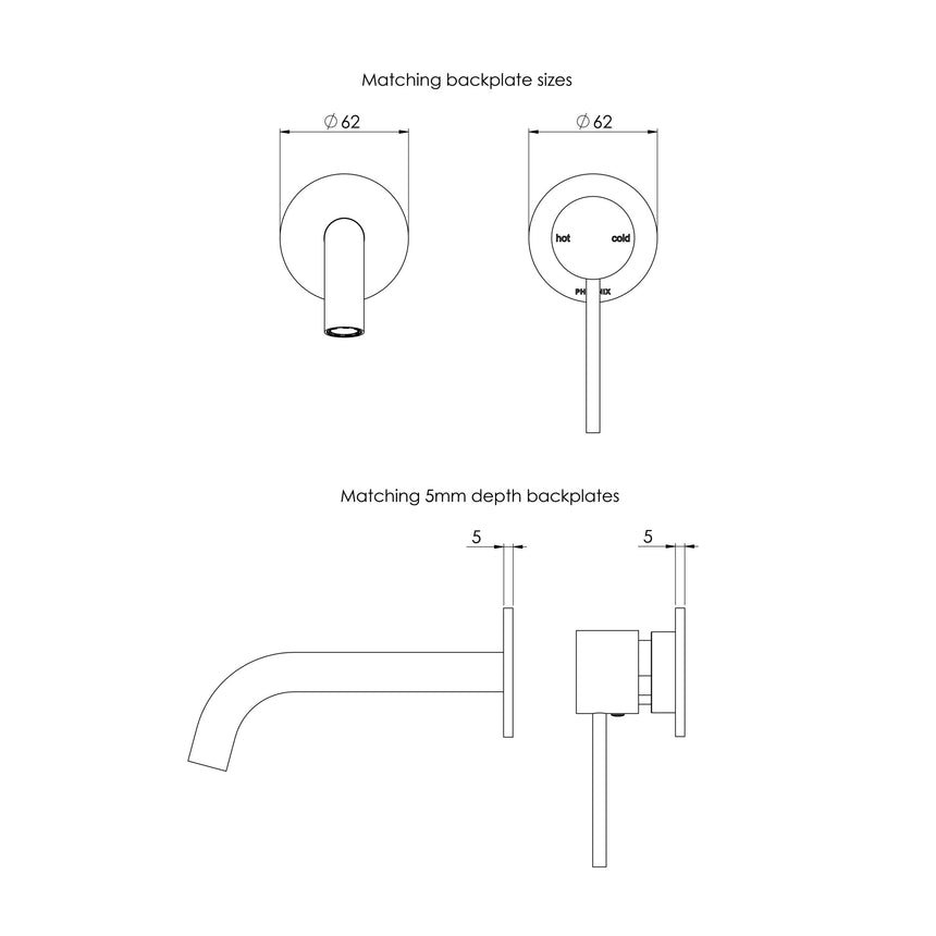 Phoenix Vivid Slimline SwitchMix Wall Basin/Bath Mixer Set 60mm Backplates Fit-Off Kit Brushed Carbon, additional product view