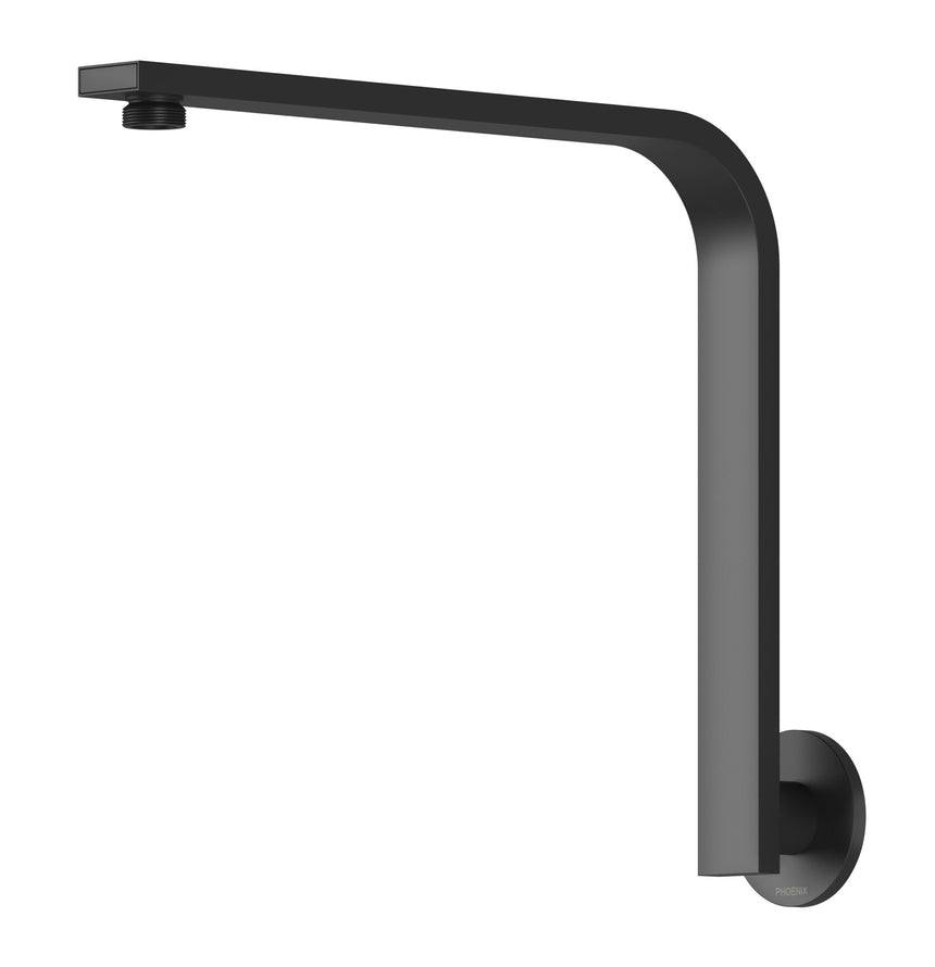 Phoenix Vivid Slimline High-Rise Shower Arm Round Plate Matte Black, product view