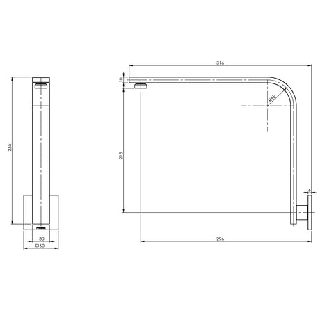 VS6001_Vivid_Slimline_Shower_Arm_30_x_10mm_Rectangle_Square_Plate_Line_Drawing