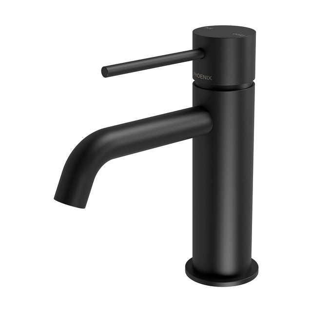 Phoenix Vivid Slimline Basin Mixer Curved Outlet Matte Black, product view