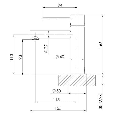 VS770_Vivid_Slimline_Basin_Mixer_Line_Drawing