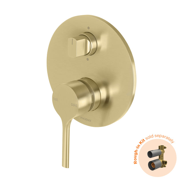 Phoenix Vivid Slimline Oval SwitchMix Shower / Bath Diverter Mixer Fit-Off Kit Brushed Gold, product view