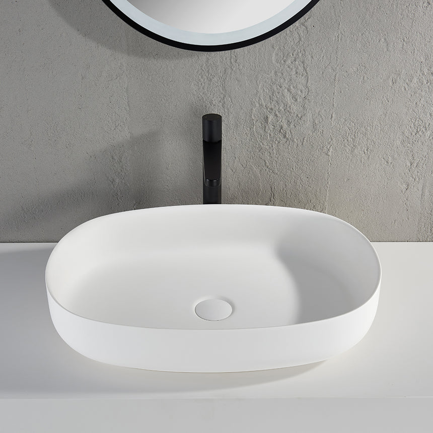 Lukka Ellips 600x400mm matte white oval above-counter solid surface basin by Tilemall