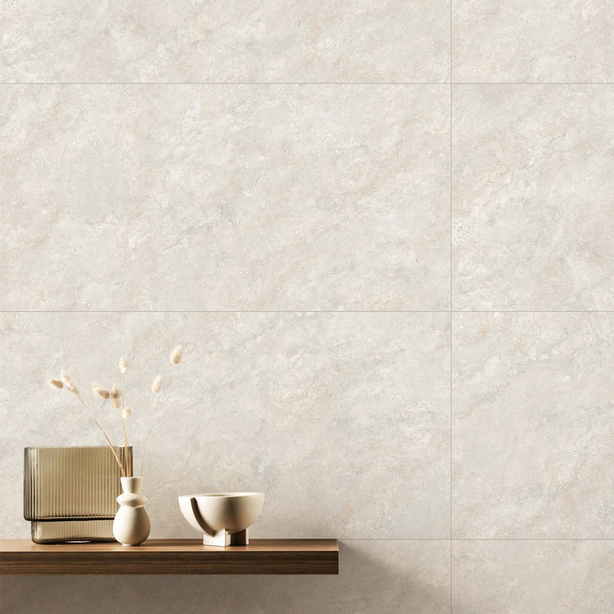 Ankara Travertine Cross Cut 1200x600 Matt White Travertine Look Tiles Tilemall