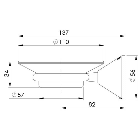 Phoenix Ivy Soap Dish Chrome, technical line drawing with dimensions