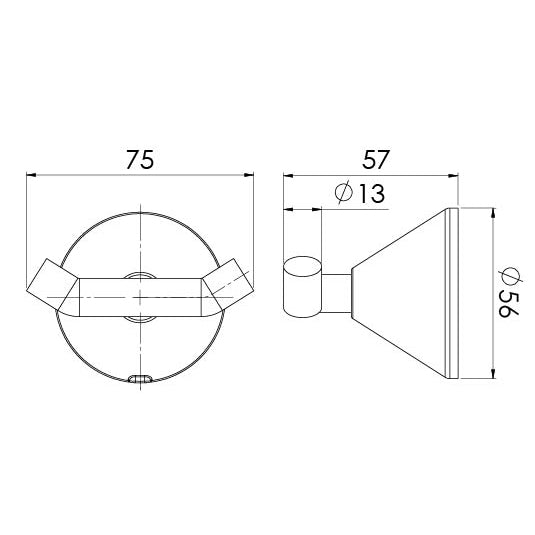 Phoenix Ivy Double Robe Hook Chrome, technical line drawing with dimensions