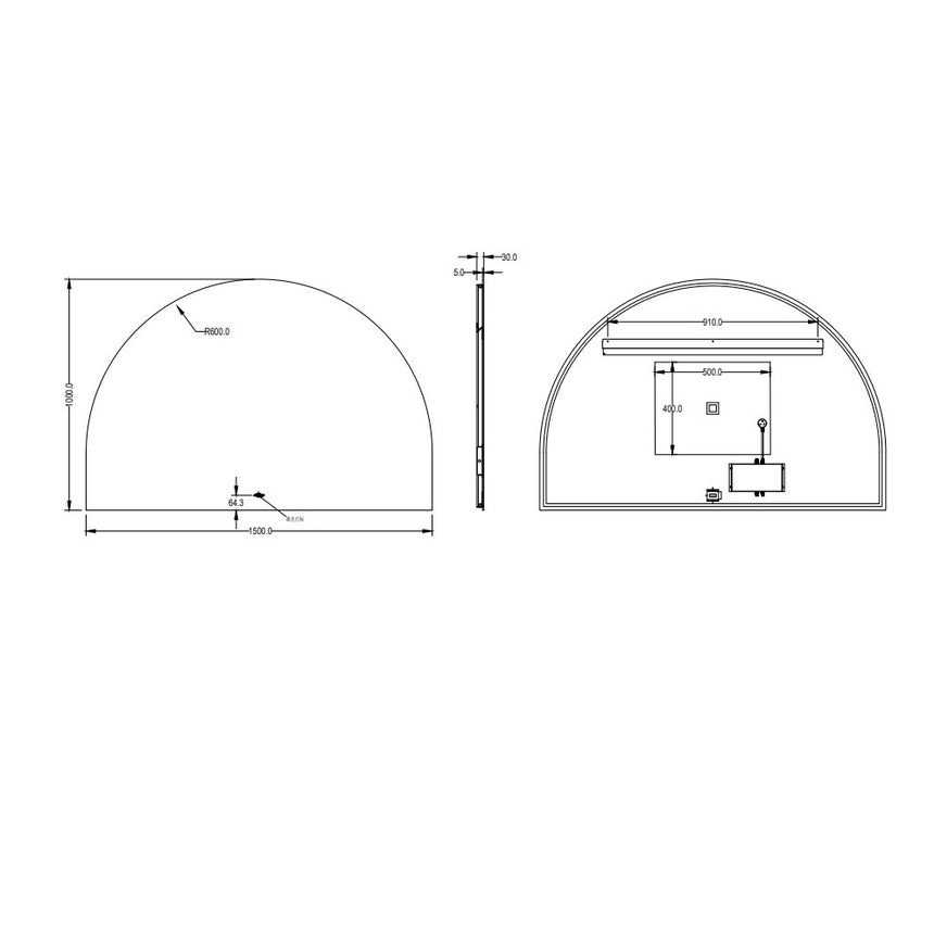 Arco Back Lit LED Mirror 1500x1000mm dimension diagram