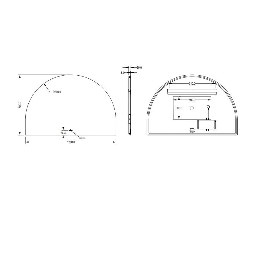 Arco Back Lit LED Mirror 1200x800mm dimension diagram