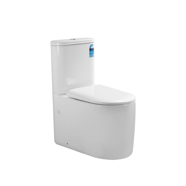 Lukka Devito wall-faced porcelain toilet suite in white by Tilemall, angled front view with closed seat