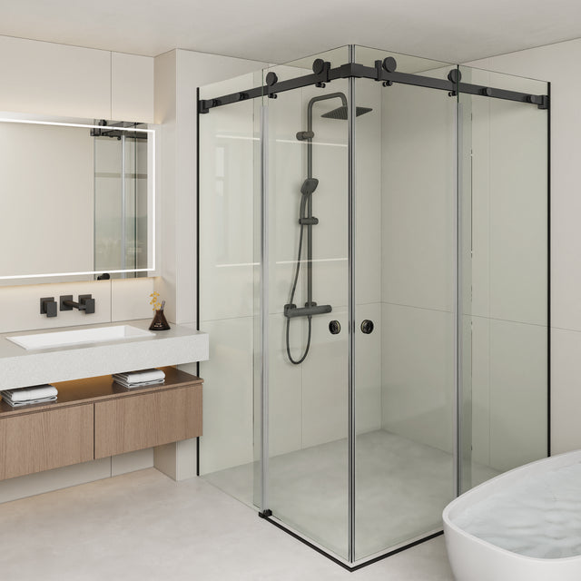 Covey CVP033 frameless corner-entry double sliding shower screen in Black