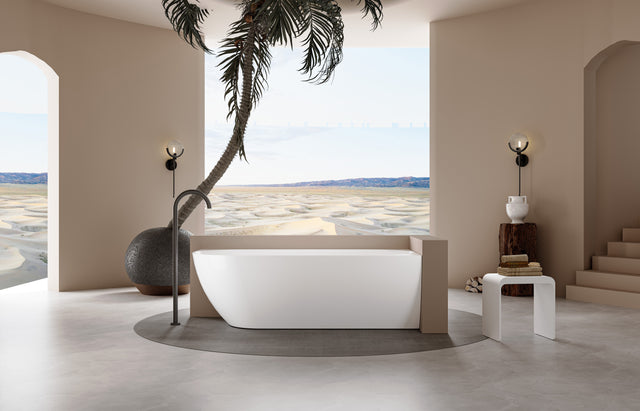 Lukka Ellips Free Standing Right Hand Corner Bath Overflow 1700mm Gloss White by Tilemall