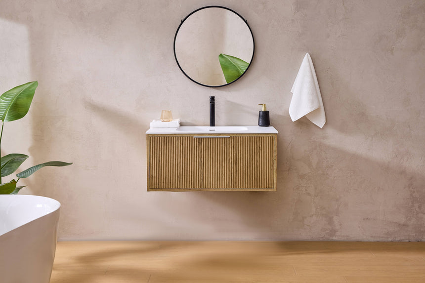 Kliff Fluted Wood Grain Cabinet Prime Oak