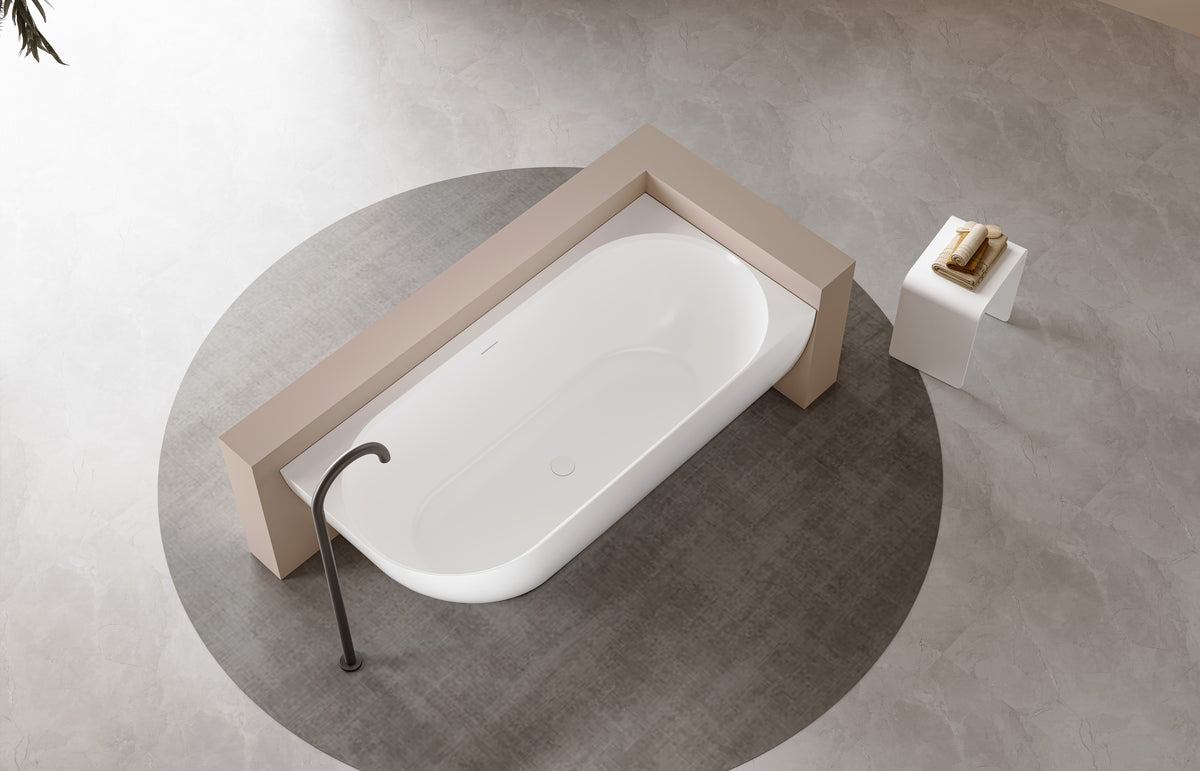 Lukka Ellips Free Standing Right Hand Corner Bath Overflow 1700mm Matt White by Tilemall