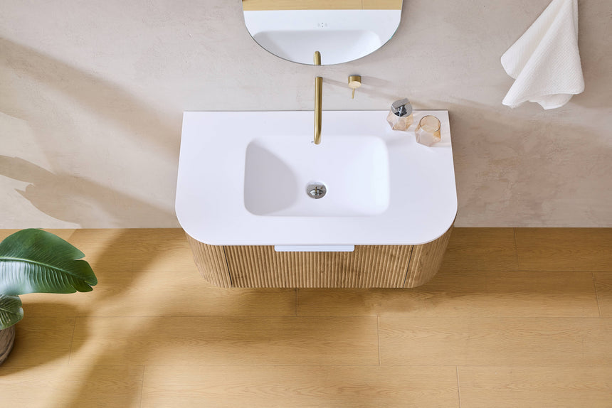 Agena Fluted Wood Grain Wall Hung Cabinet Prime Oak