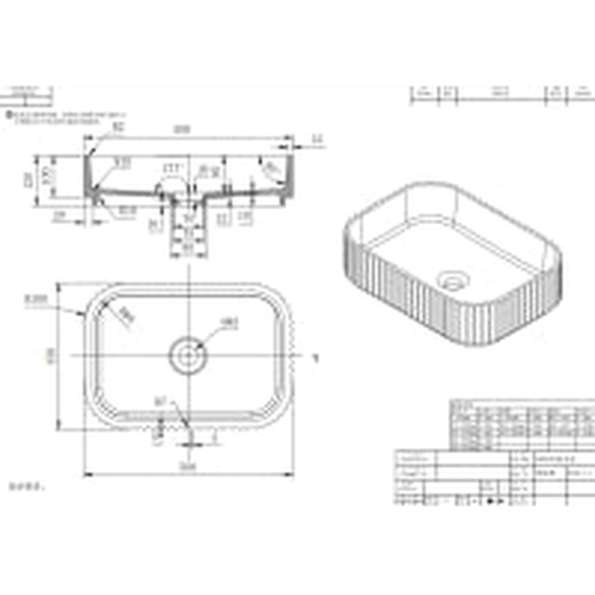 Lukka Jasper Fluted 500x350x120mm matte white fluted solid surface above counter basin by Tilemall dimension diagram