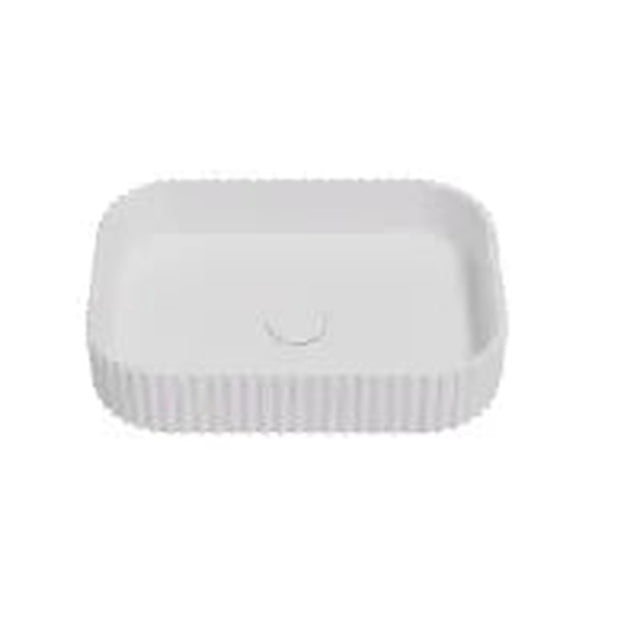 Lukka Jasper Fluted 500x350x120mm matte white fluted solid surface above counter basin by Tilemall