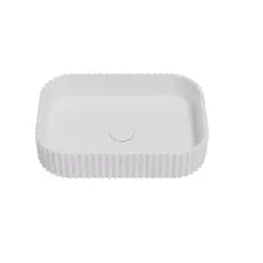 Lukka Jasper Fluted 500x350x120mm matte white fluted solid surface above counter basin by Tilemall