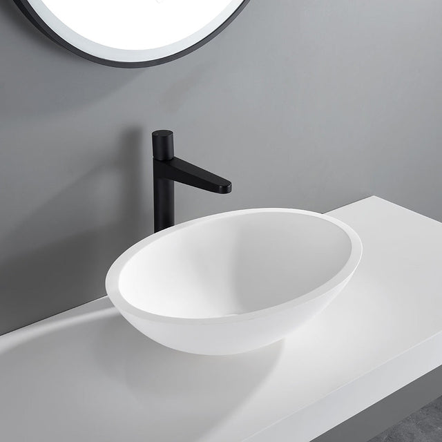 Lukka Kirra 500x350x150mm matte white solid surface above counter basin by Tilemall
