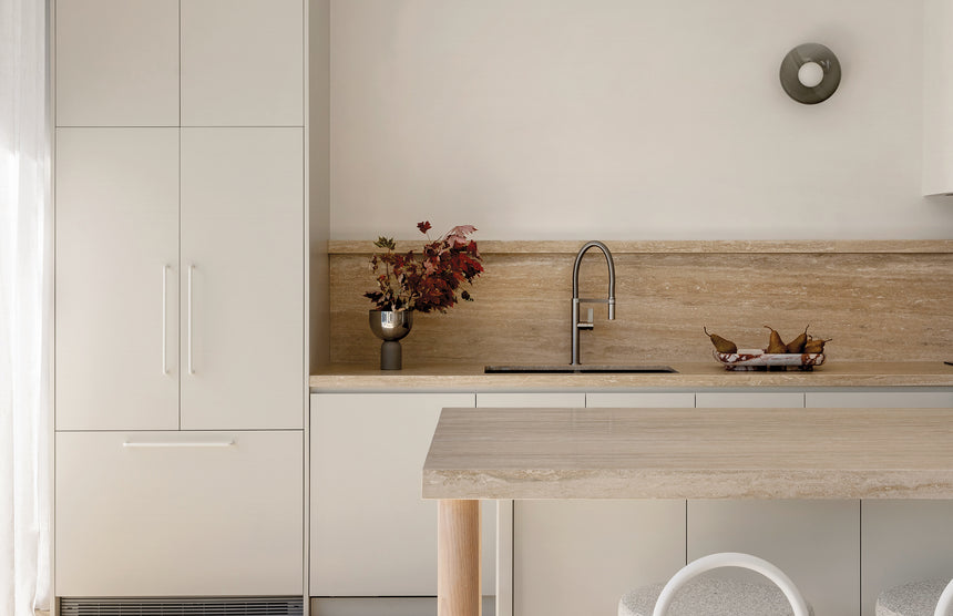 Phoenix Prize Flexible Coil Sink Mixer 220mm Brushed Nickel, shown in a finished interior