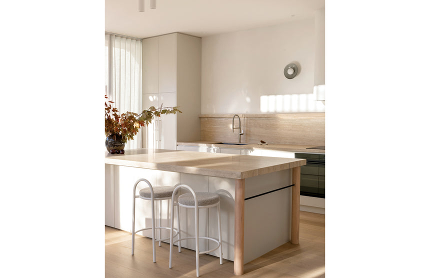 Phoenix Prize Flexible Coil Sink Mixer 220mm Brushed Nickel, shown in a finished interior