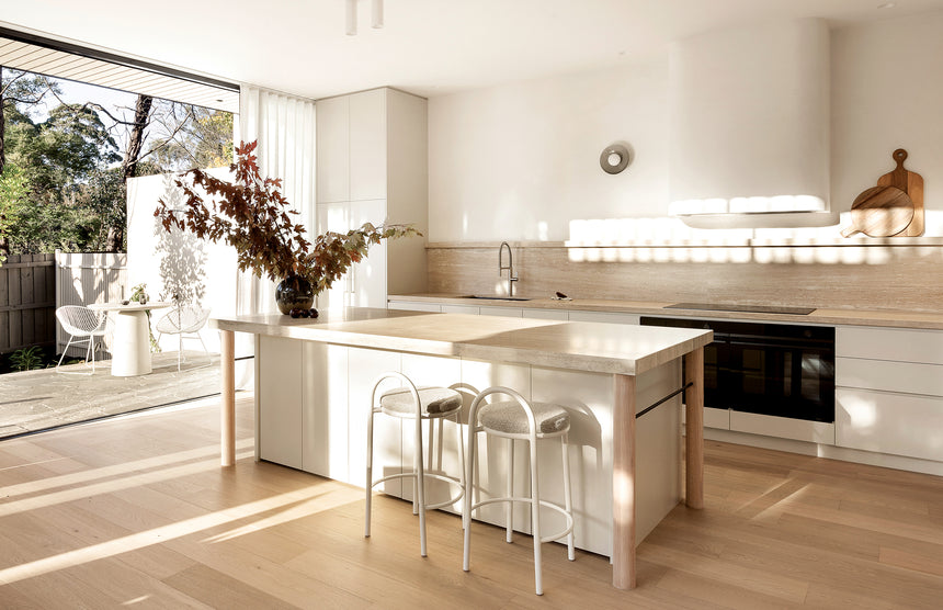 Phoenix Prize Flexible Coil Sink Mixer 220mm Brushed Nickel, shown in a finished interior
