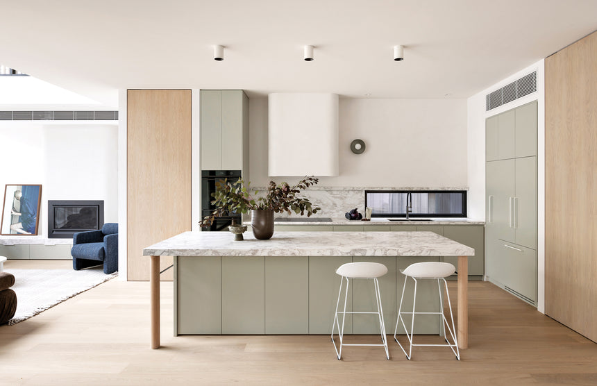 Phoenix Blix Flexible Hose Sink Mixer 220mm Round Brushed Carbon, shown in a finished interior