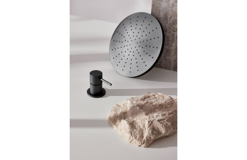 Phoenix Vivid Slimline Up shower / wall mixer in Matte Black, shown in a bathroom setting by Tilemall