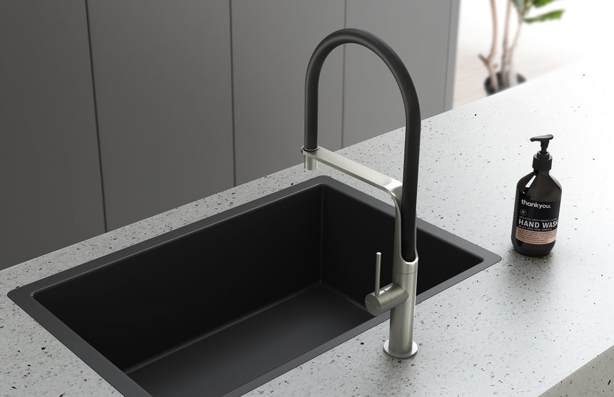 Phoenix Vido Flexible Hose Sink Mixer 200mm Brushed Nickel, shown in a finished interior