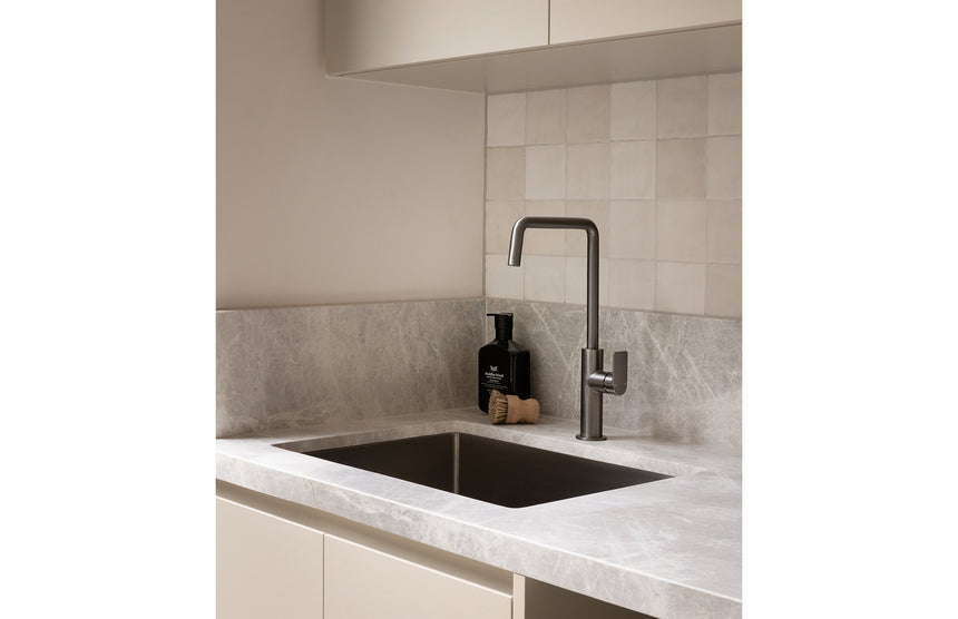 Phoenix 4000 Series Large Single Bowl Under / Over Sink Stainless Steel, shown in a finished interior