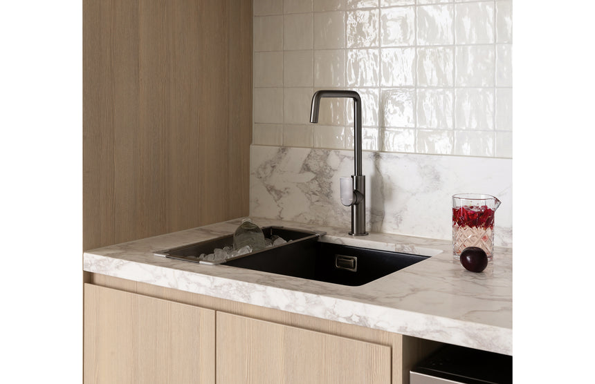 Phoenix Stainless Steel Colander Brushed Carbon, shown in a finished interior