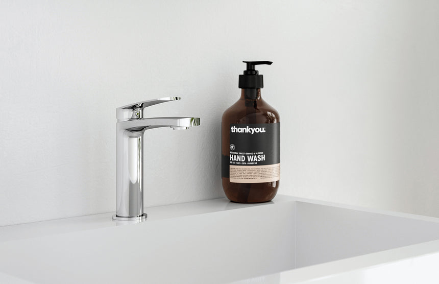 Phoenix Mekko Basin Mixer Matte Black, shown in a finished interior