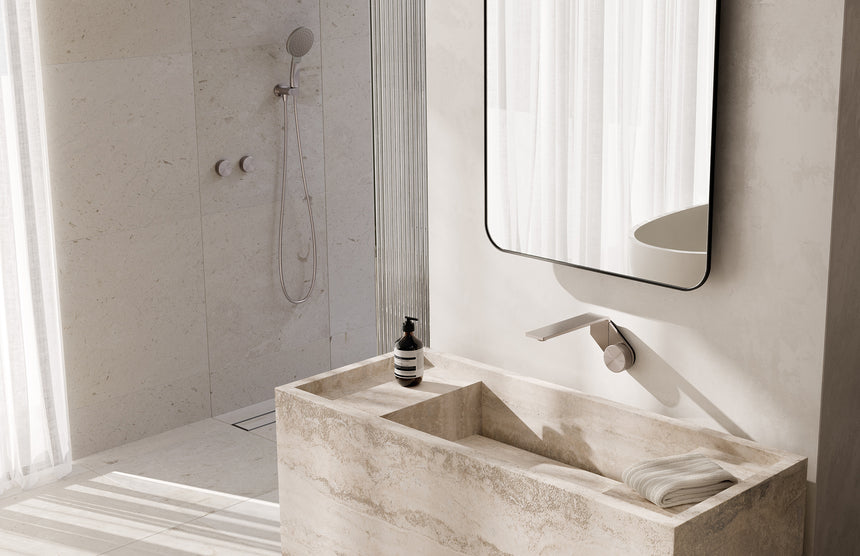 Phoenix NX Quil Hand Shower Brushed Nickel, shown in a finished interior