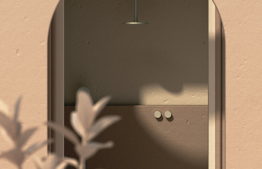 Phoenix Axia Twin Shower Mixer / Wall Mixer Brushed Nickel, shown in a finished interior