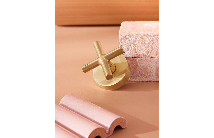 Phoenix Vivid Slimline Plus Wall Top Assemblies Brushed Gold, shown in a finished interior