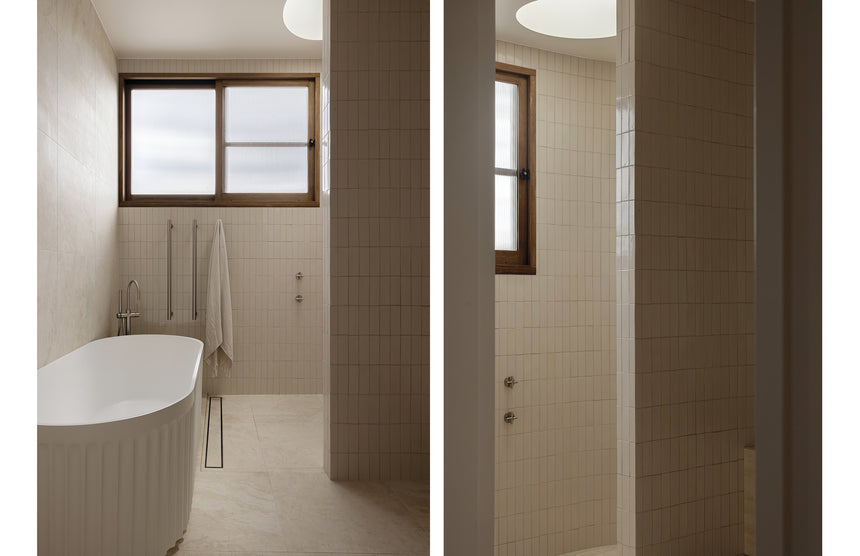 Phoenix V Channel Drain TI 100 x 1215mm Outlet 90mm Stainless Steel, shown in a finished interior