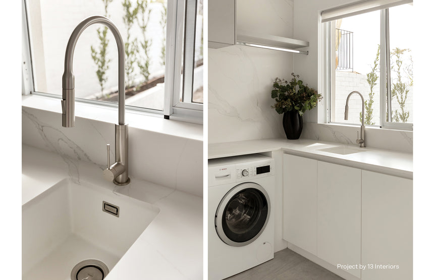 Phoenix 5000 Series Single Bowl Under / Over Sink Matte White, shown in a finished interior