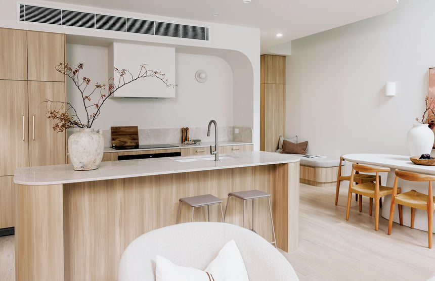 Phoenix 5000 Series Double Bowl Under / Over Sink Matte White, shown in a finished interior