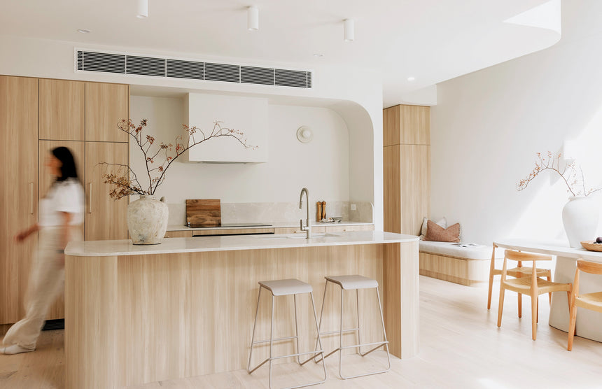 Phoenix Nuage Pull Out Sink Mixer 200mm Brushed Nickel, shown in a finished interior
